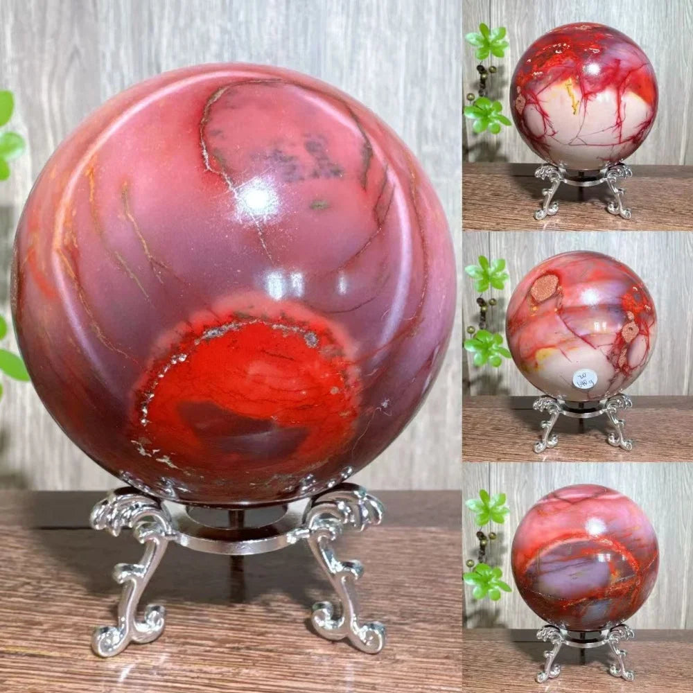 Natural Mookaite Geode Crystal Sphere – Unique Décor Raw cracked stone design with stand. Perfect for home décor, Reiki energy, and meaningful gift ideas.