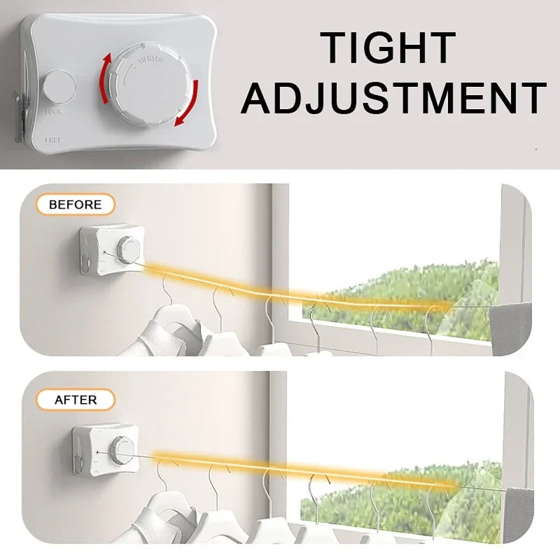 Retractable Clothes Line Dryer Home Laundry Hanger Punch-free 20kg Load-bearing Telescopic Steel Wire Clothesline Wire Rope Rack