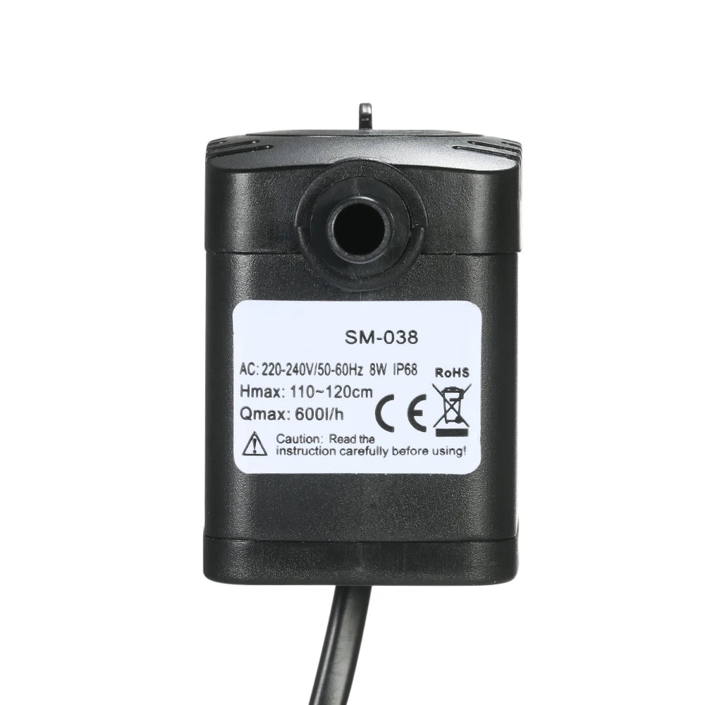 600L/H 8W Submersible Pond Water Pump for Aquarium Tabletop Fountains Pond Water Gardens and Hydroponic Systems with 2 Nozzles