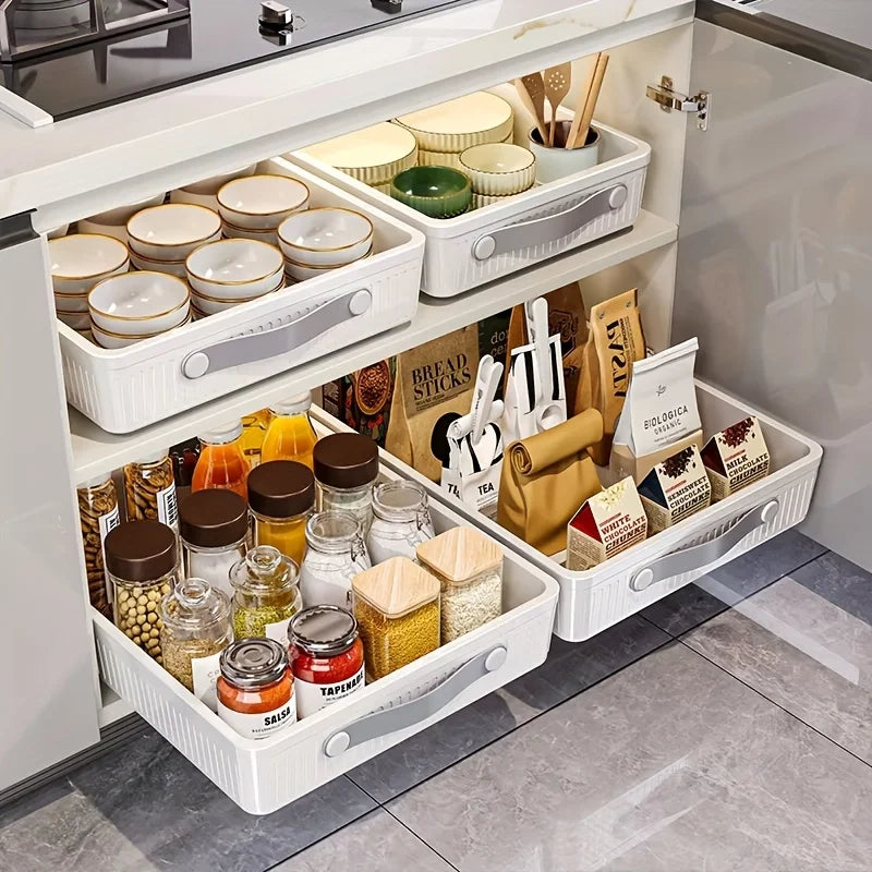Sliding Drawer Storage Box 1 PC Kitchen Cabinet Drawer Storage Boxes with Slide Rails Pull-out Ki ...