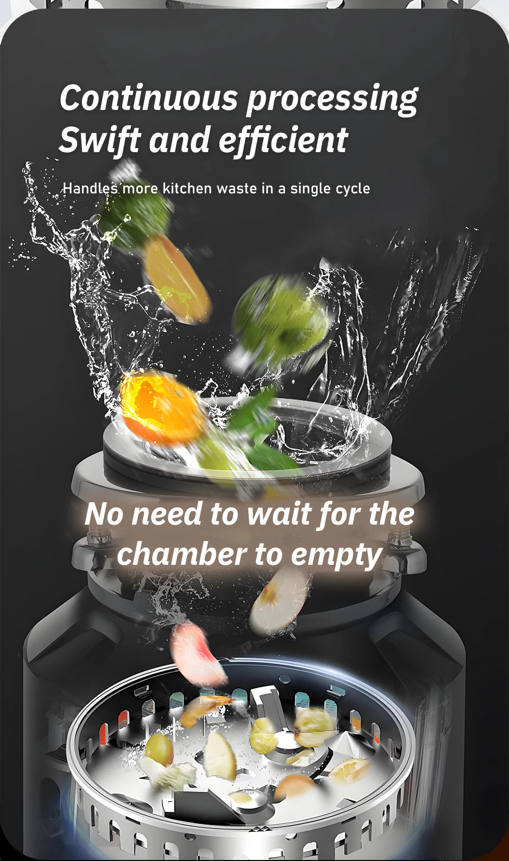 Electric Kitchen Food Waste Disposer – Heavy-Duty Under-sink garbage disposal unit with 220V, 550W power. Efficiently grinds food waste for easy kitchen cleanup.