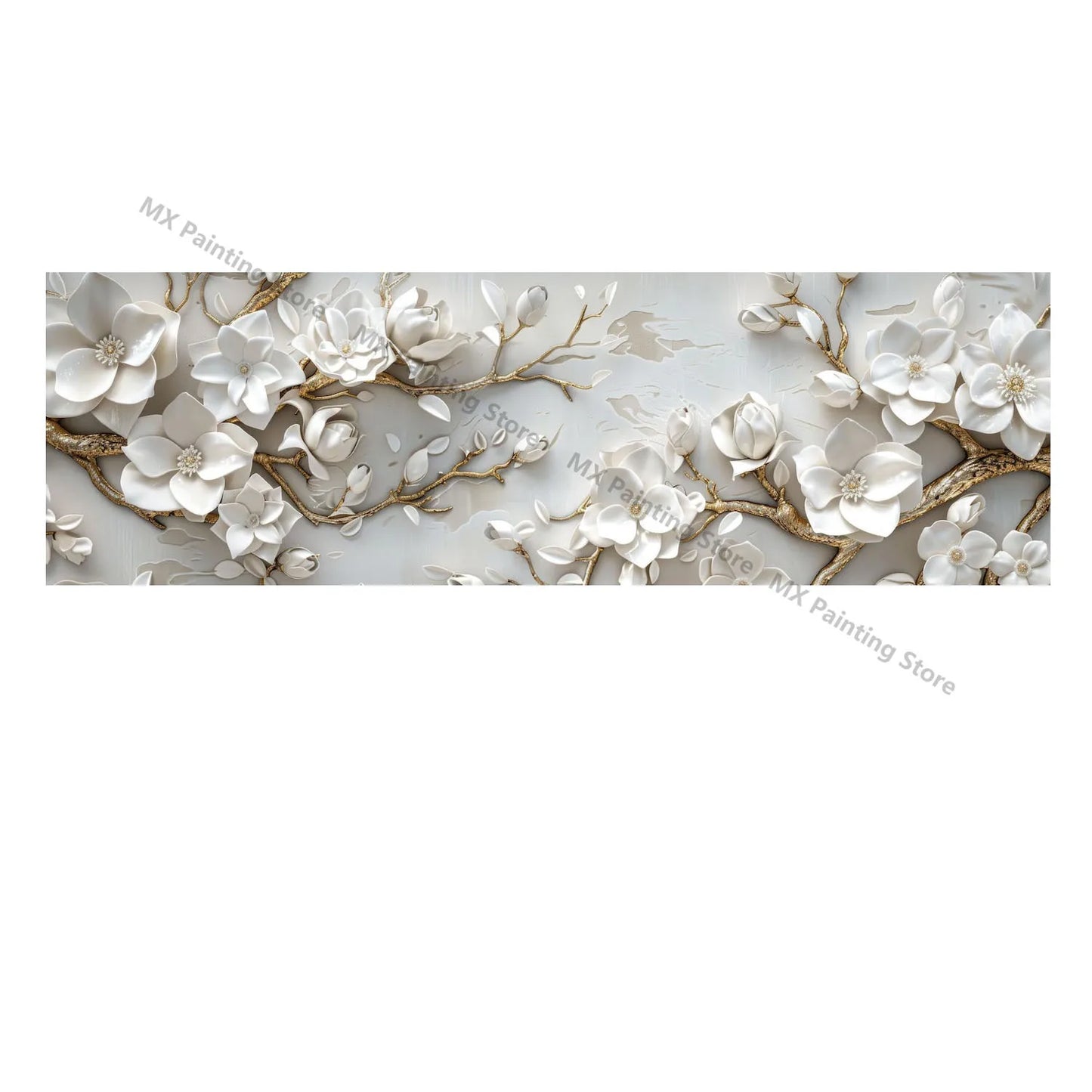 Abstract Floral Canvas Paintings,Modern Print White Flowers With Gold Branches And Leaves Posters,Nordic Living Room Decor Gift