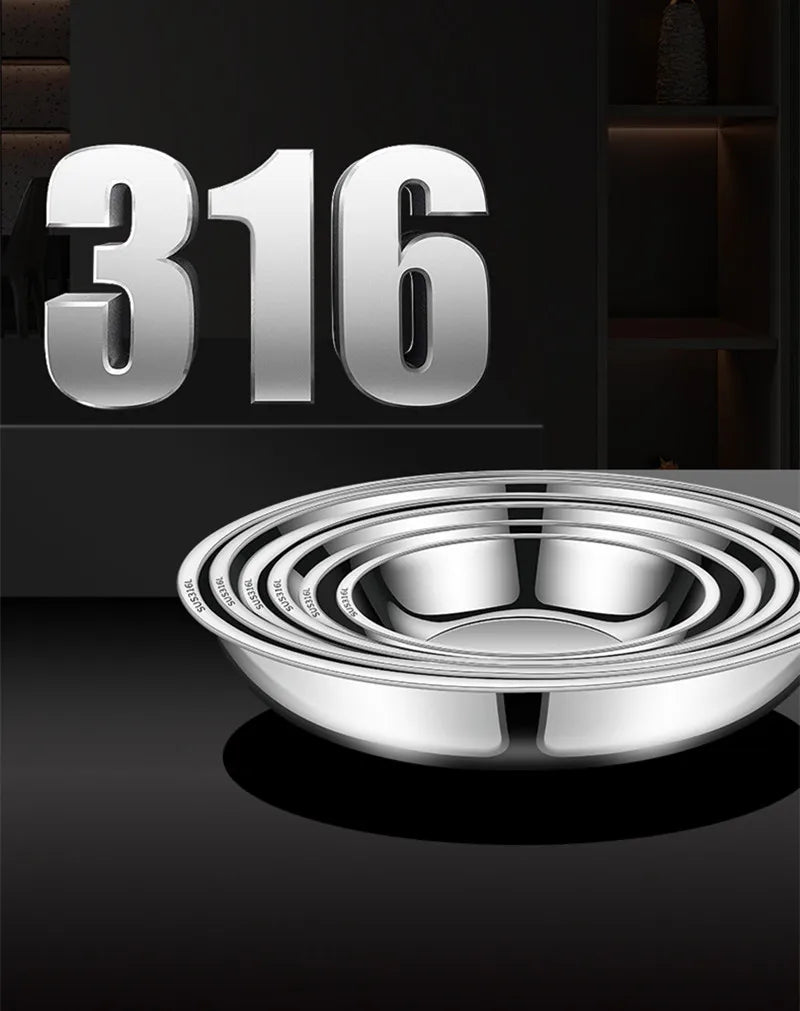Thick Round 316 Stainless Steel Dinner Plate Food Grade Trays Salad Fruit Meal Pan Kitchen Steak Seafood Flat Cooking Bowls