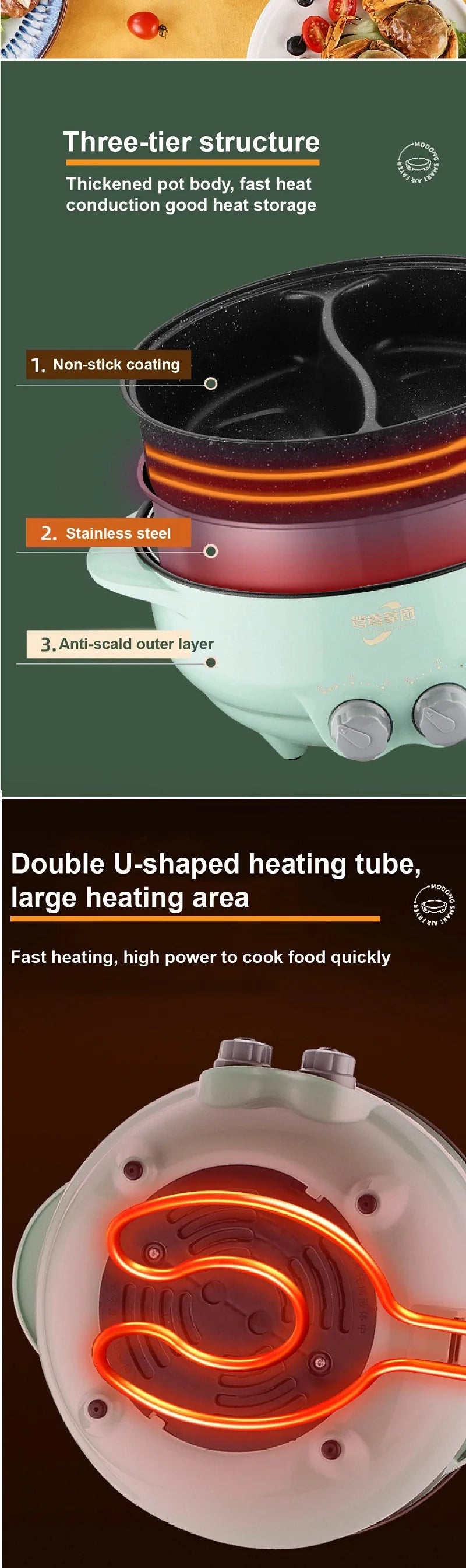 6L Yuanyang Electric Hot Pot Home Multi-function All-In-One Electric Cooking Pot Electric Cook Pot Non-Stick Grill Pan Pot 2000W