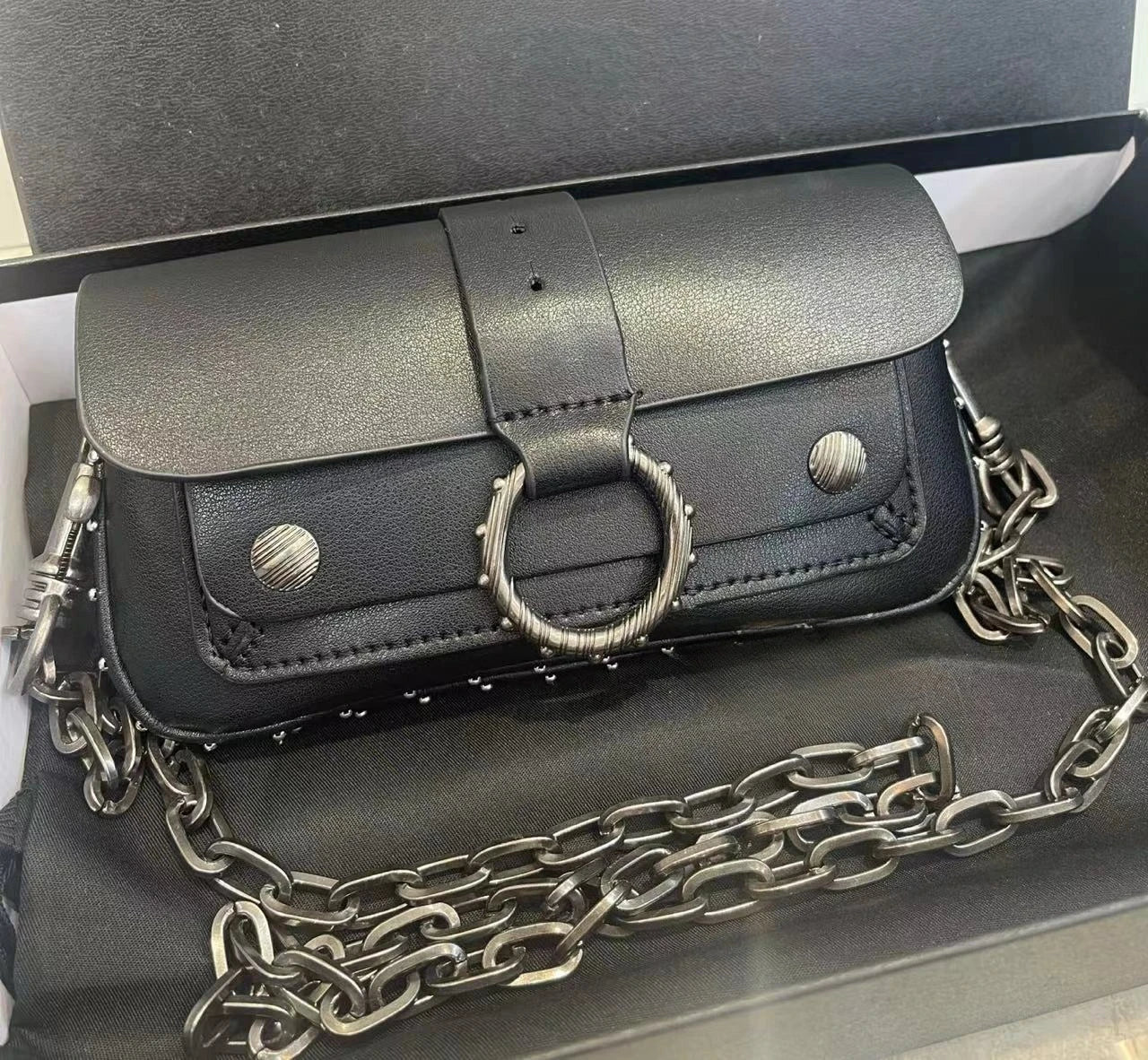 Multi-Color French Design Mini Waist Bag Classic Rivet Style Chic round design with a simple, versatile look. Compact and stylish, perfect for everyday wear.
