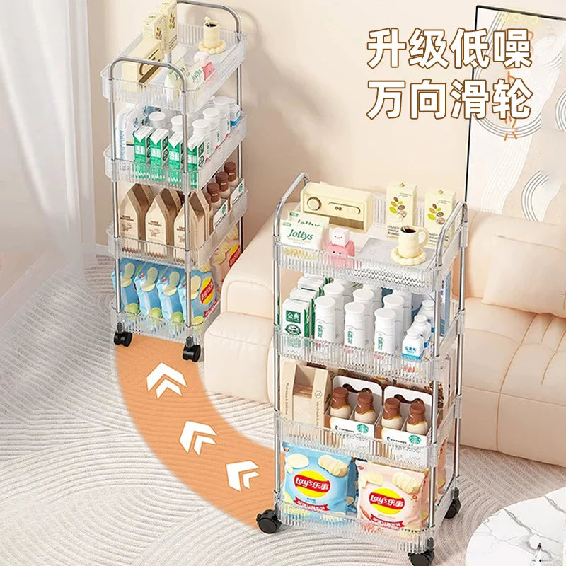 2/3/4 Tiers Mobile Shelf with Wheel Multi-Layers Storage Rack Home Trolley for Snacks Cosmetic Sundries Organizer Rolling Cart