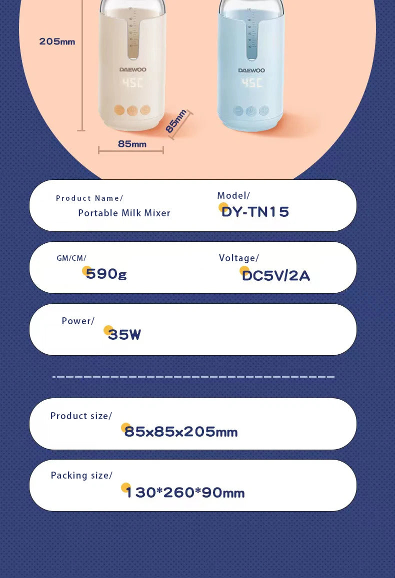 Wireless Milk Conditioner Portable Kettle USB Rechargable Water Bottle LED Display Thermos Cup Portable Heating Cup Milk Warmer