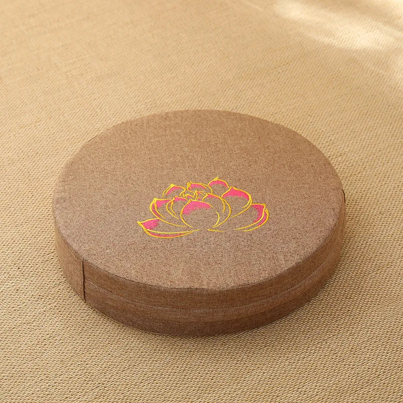40x6cm Linen Meditation Cushion Round Yoga Floor Pillow Lotus Embroidery Zafu Tatami Seat Pad Removable Cover
