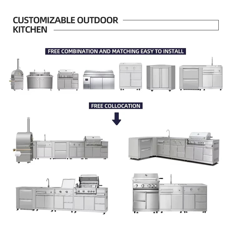 Custom outdoor kitchen Cabinet BBQ grill Oven and Bar Furniture House garden Stainless Steel