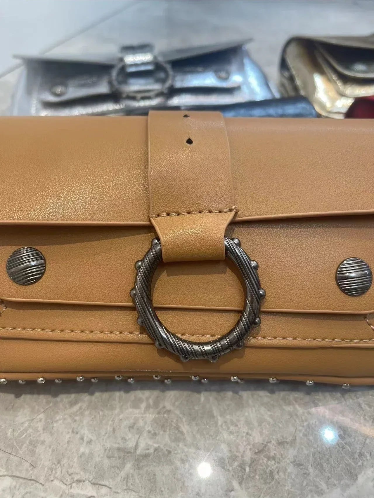Multi-Color French Design Mini Waist Bag Classic Rivet Style Chic round design with a simple, versatile look. Compact and stylish, perfect for everyday wear.