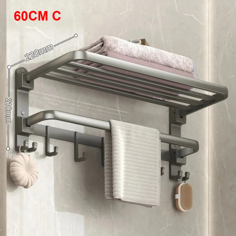 Gun Gray Triple Tier Folding Space Aluminum Towel Rack Wall mounted Hardware Pendant Set Bath Towel Holder Bathroom Accessories