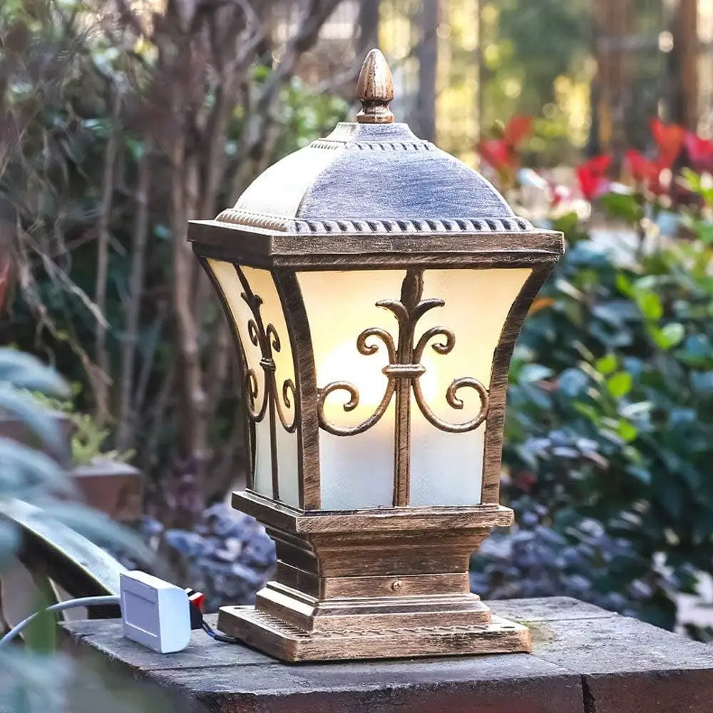 LED Solar Pillar Light Remote Control Retro Lantern Waterproof Outdoor Porch Column Lamp Night Light Garden Fence Decoration