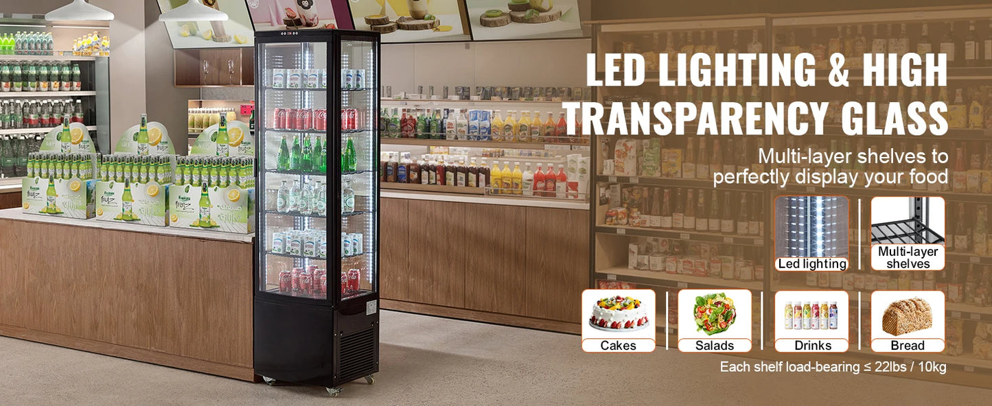 SucceBuy 3.5/4.2/5/9.8 cft Refrigerated Display Case Large Commercial Pastry Display Refrigerator with LED Lighting for Bakery