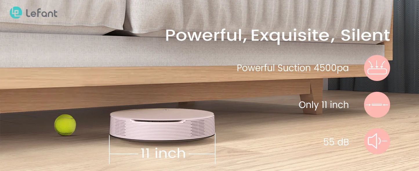 Lefant N1 Robot Vacuum Cleaner, Suction Power 4500PA, 4 Cleaning Modes, App Control, Up to 165 Minutes Autonomy