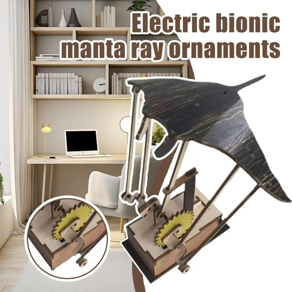 Artisan Wooden Manta Ray Automaton – Handcrafted Kinetic Décor Hand-cranked mechanical design with a DIY puzzle build. Unique ocean-inspired ornament perfect for display or gifting.
