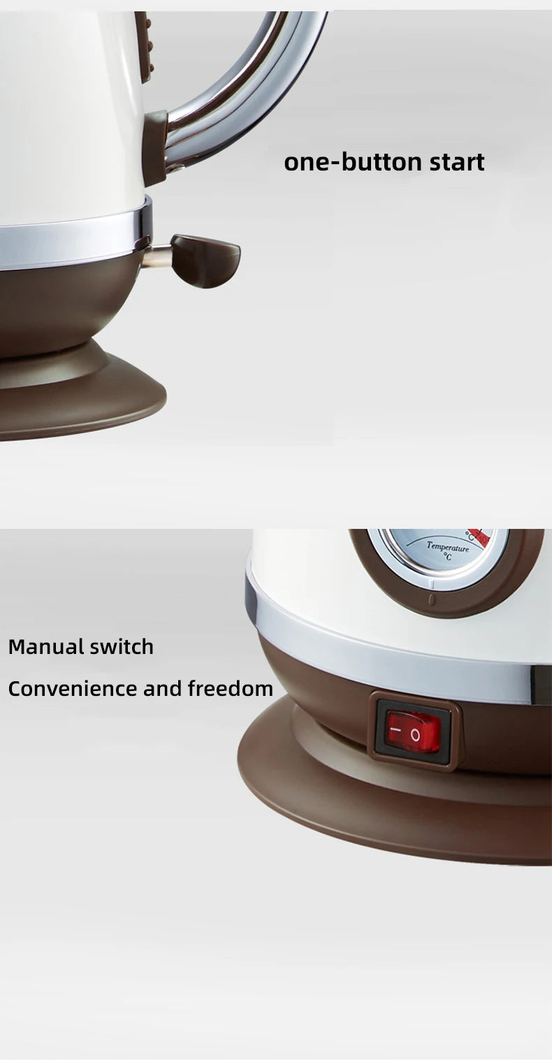 1.5L Electric Kettle 1500W Quick Heating Boiling Coffee Teapot Household Thermo Pot 304 Stainless Steel Linner with Thermometer