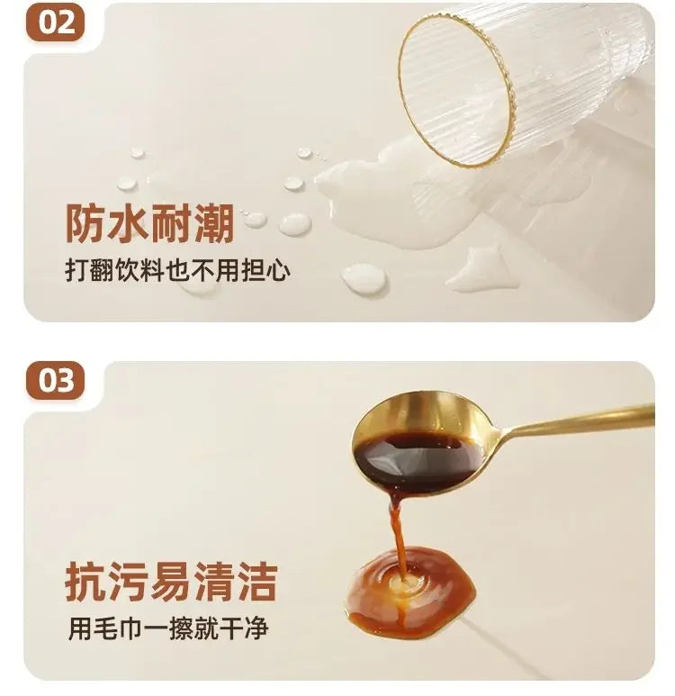 90 x 180cm Leather surface Waterproof Oil-proof Tablecloth Cover for Dining Table Square Surrounded Table Mat Elastic Protection