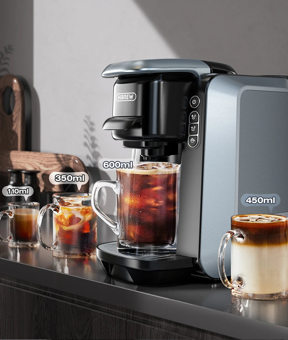 HiBREW 6 in 1 Multiple Capsule Coffee Machine Hot/Cold DG Cappuccino Nes Small Capsule ESE Pod Ground Coffee Cafeteria 20Bar H6