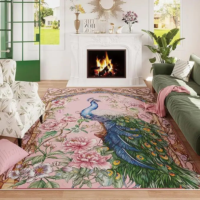 Vintage Peacock Large Area Living Room Carpet Animal Anti Slip Sofa Coffee Table Floor Mat Washable Bedroom Bedside Home Rug 러그