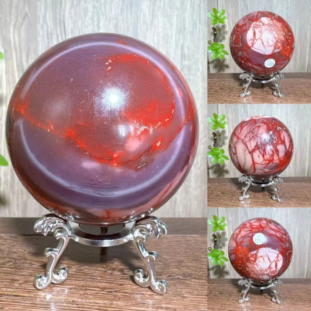 Natural Mookaite Geode Crystal Sphere – Unique Décor Raw cracked stone design with stand. Perfect for home décor, Reiki energy, and meaningful gift ideas.