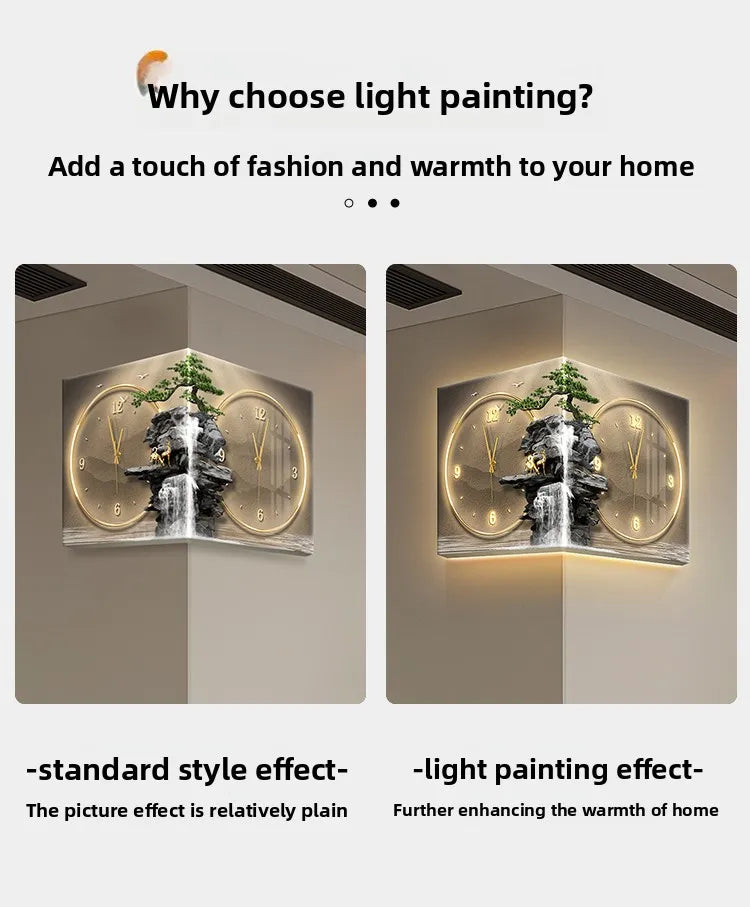 Modern Double Sided Corner Wall Clock Living Room Decoration LED Clock Mural Lamp Restaurant Background Wall Digital Wall Watch