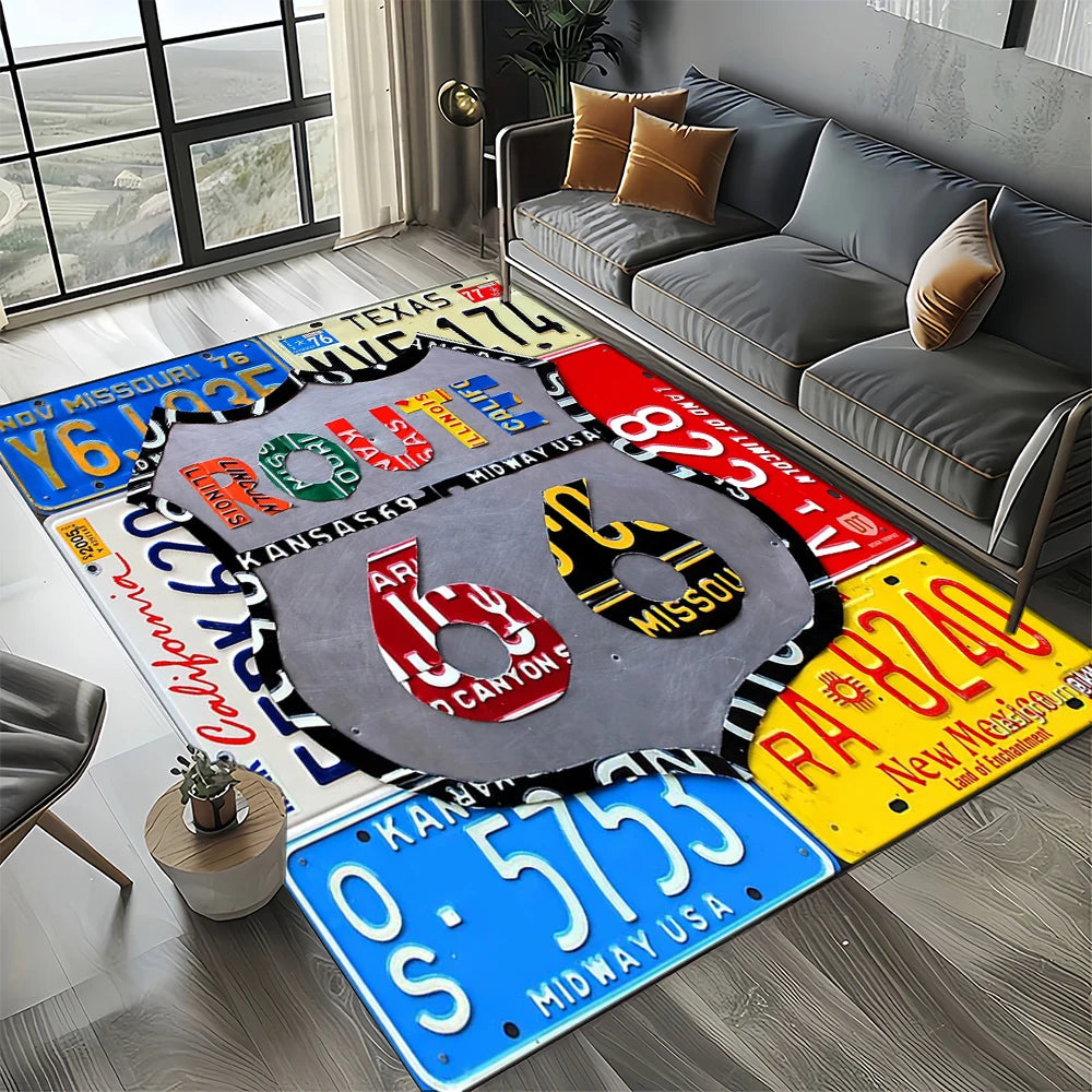 Retro America Historic Route 66,Mother Road,mãe EstradaCarpet Rug for Living Room Bedroom Home Sofa,Area Rug Non-slip Floor Mat