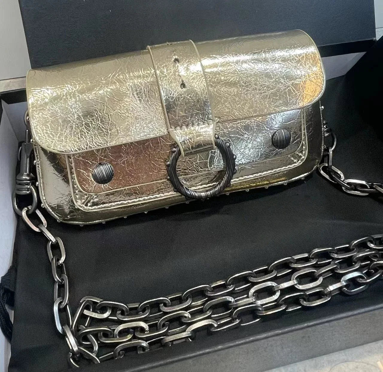 Multi-Color French Design Mini Waist Bag Classic Rivet Style Chic round design with a simple, versatile look. Compact and stylish, perfect for everyday wear.