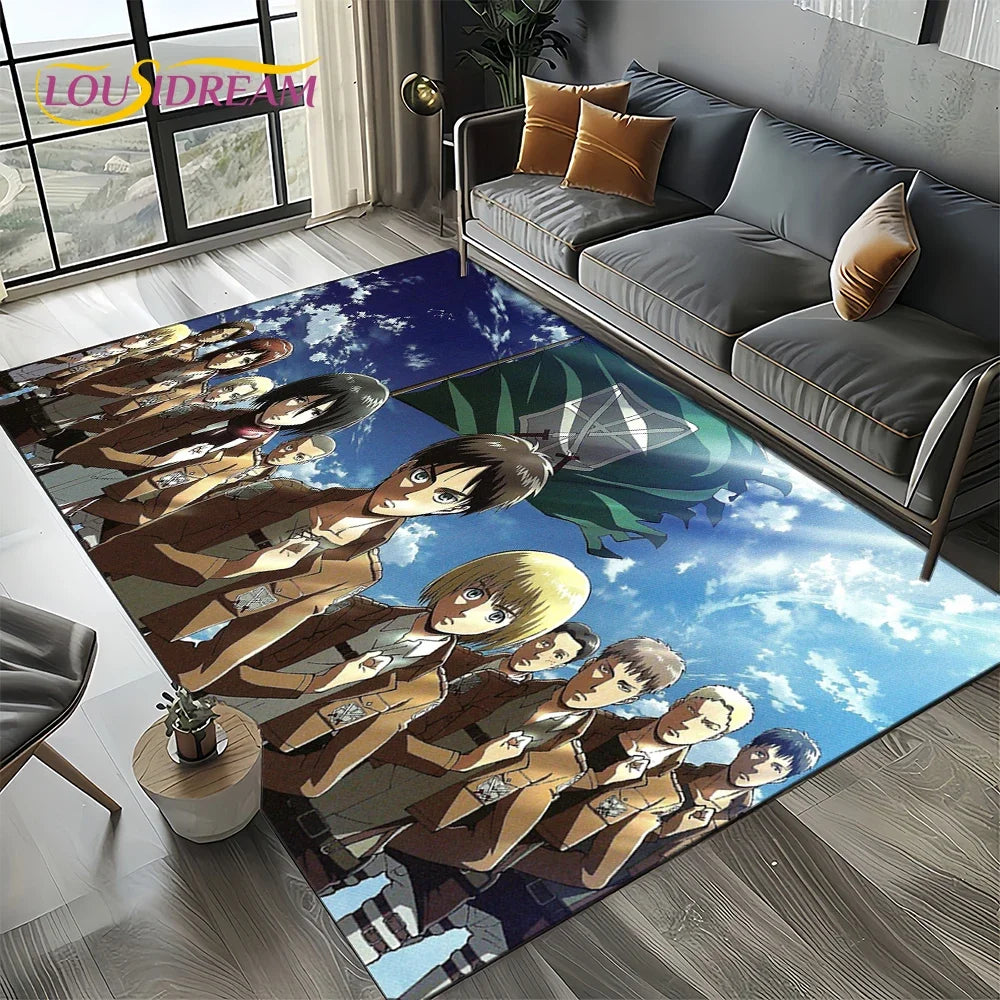 2025 Attack on Titan Eren Anime Cartoon Carpet Rug for Bedroom Living Room Home Sofa Decoration,kids Play Decor Floor Mat Gift