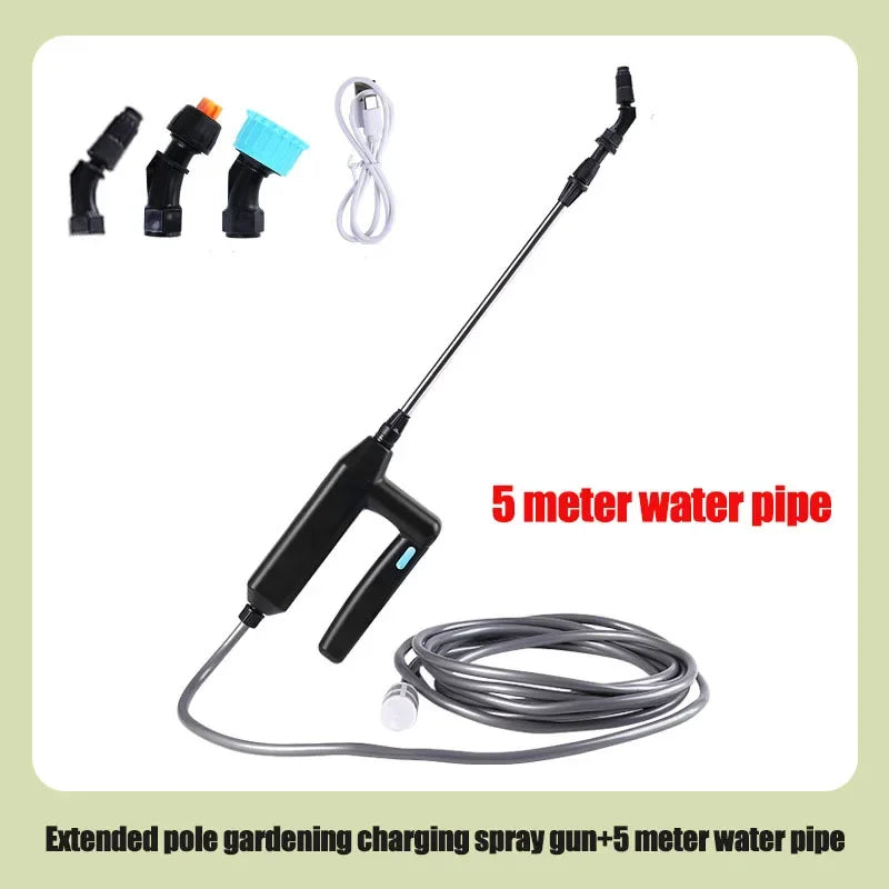 Electric Water Sprayer Rechargeable Telescopic Handle Battery Powered Sprayer Wand 7.4V 3/5/8M Hose with 3 Mist Nozzles