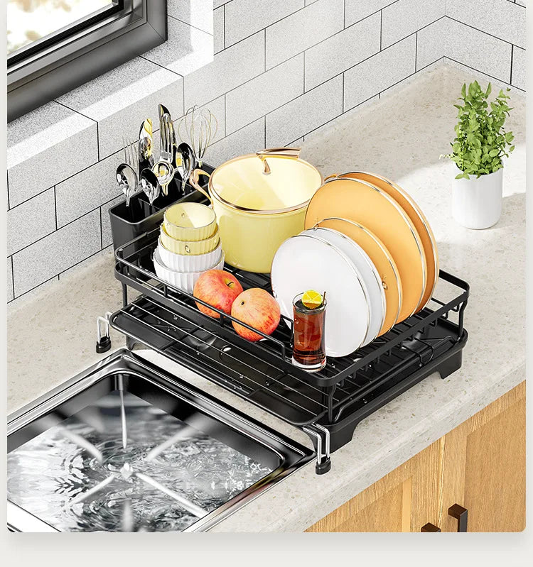 Dish Drying Rack - Extendable Dish Rack, Large Sink Drying Dish Drainer for Kitchen Counter, Stainless Steel Dish Strainer