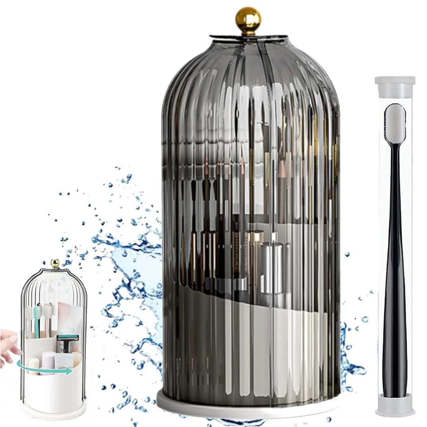 New 360° Rotating Multifuntional Organizer Clear Makeup Brush Vanity Organizer High-end Simple Makeup Brush Holder With Lid
