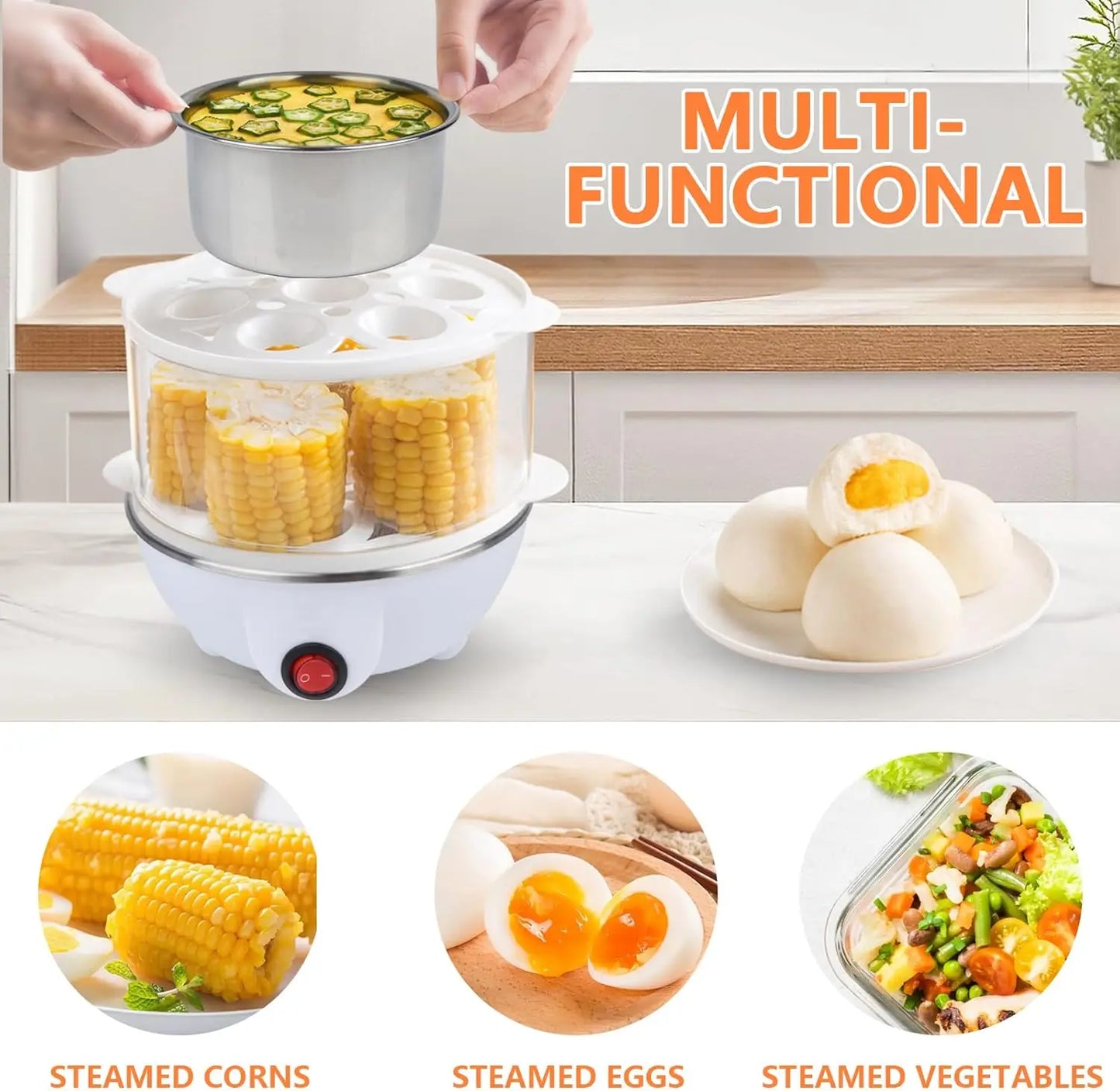 Electric Egg Cooker Boiler Maker Soft Medium or Hard Boil 14 Egg Capacity Two Layer Egg Maker,Egg SteamerWith Automatic Shut Off