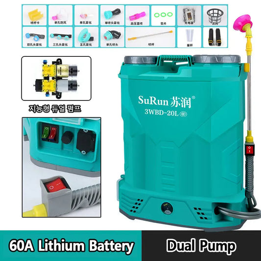 Intelligent Double Pump Electric Sprayer 60A Large Capacity Lithium Battery Agricultural Sprayer Strong Power Spray 20L