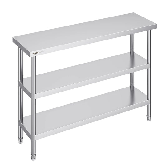 SucceBuy Stainless Steel Food Prep Table Commercial Kitchen Worktable w/Adjustable Undershelf Heavy Duty Prep Table Metal Table