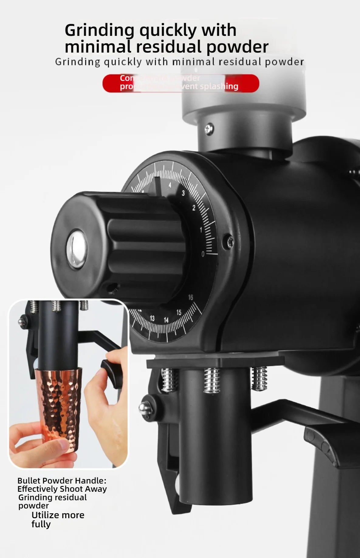 CAFOVO G198F Commercial Electric Grinder 98mm Titanium Coated Flat Burr 160 Settings 2500RPM 1000W Quantitative Coffee Miller