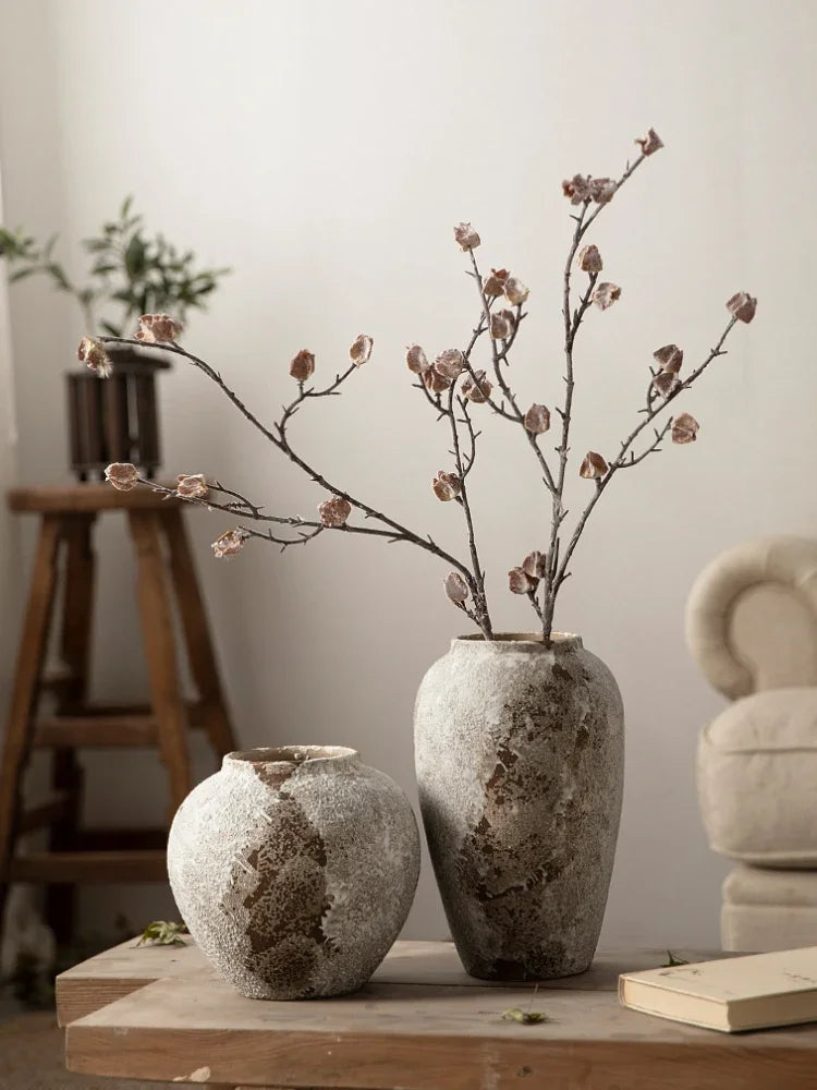 Hydroponic Flower Arranging Ceramic Vase Mottled Retro Chinese Pottery Jars Decorative Decorations for Living Room TV Cabinets