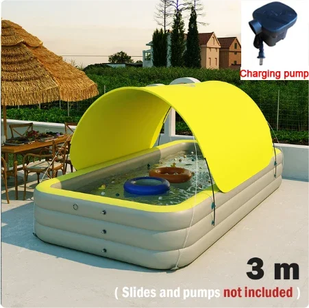 Inflatable Swimming Pool with Rain Canopy, Portable Adult Swimming Pool in Outdoor Areas, Home Garden, Backyard Inflatable Pool