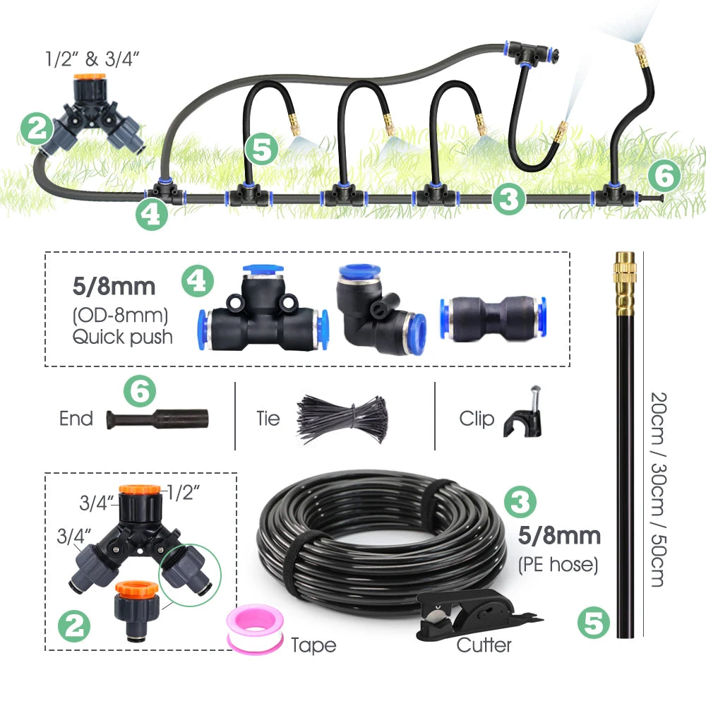 Garden Programmable Timer Misting Cooling System 360° Free-bend Misting Nozzle Adjustable Atomizer Sprayer Outdoor Watering Kits