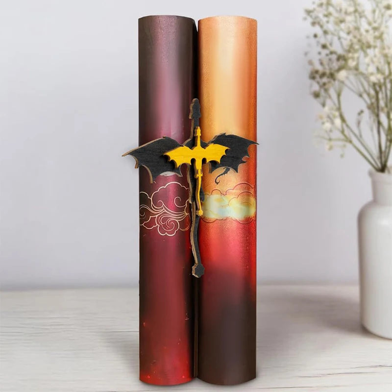 Handmade Dragon Bookshelf Decor, Wooden Fourth Wing Double Dragon Book Insert, Handmade Decorative Bookends For Books Lovers