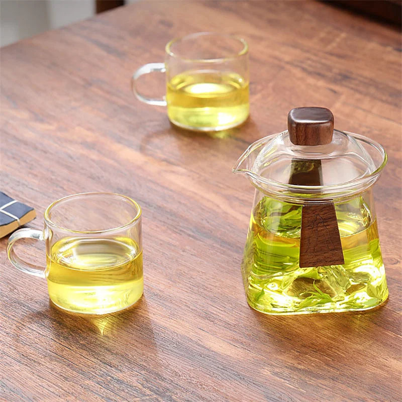 Bottom Mountain View Heat-resistant Glass Gaiwan Tea Tureen With Scald Proof Wood Chips Kung Fu Tea Set Tea Cup and Bowl Teaware