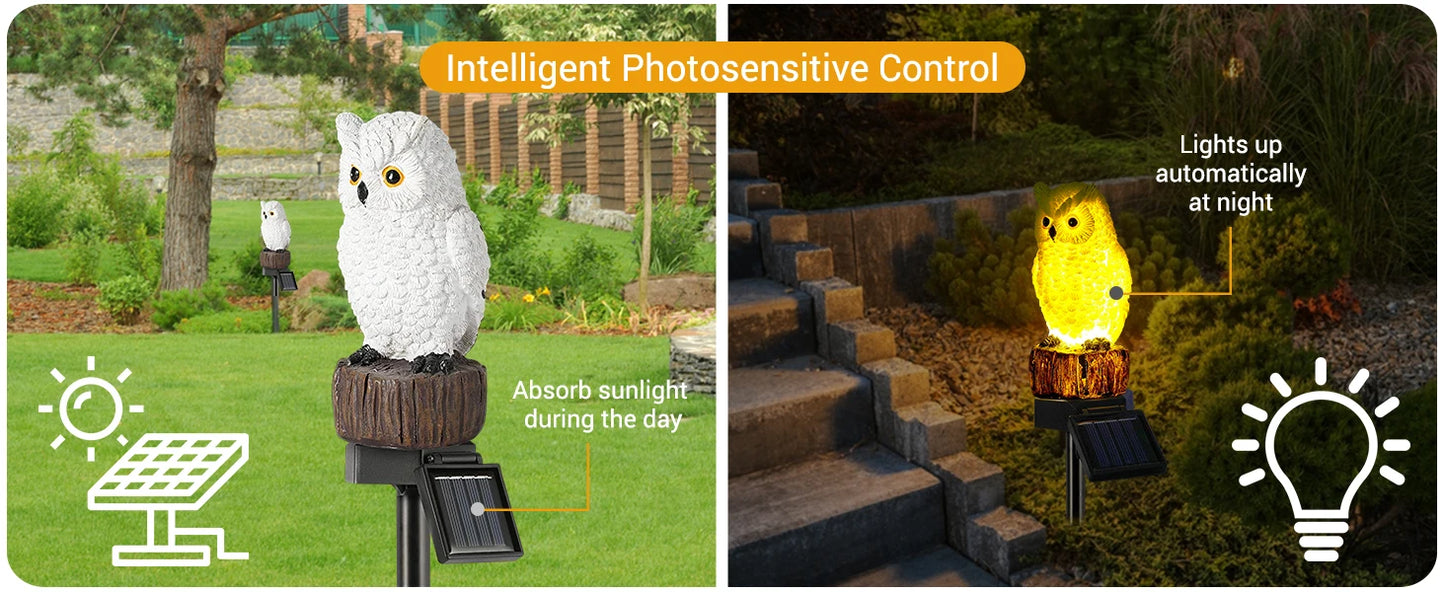 Owl solar decorative garden post lighting, waterproof outdoor figurine lights decorate statue aisles, courtyards, lawns