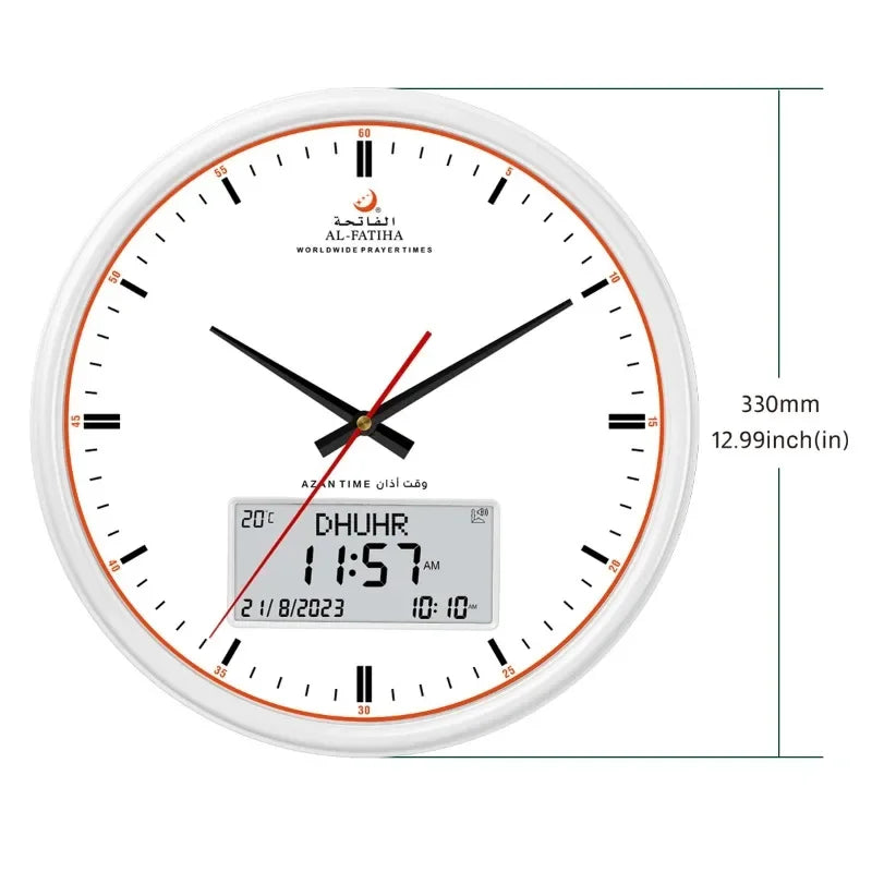 Digital Azan  Wall Clock Prayer Muslim Clock, Digital-Analog Watch with Hijri Calendar, Time Mosque Clock