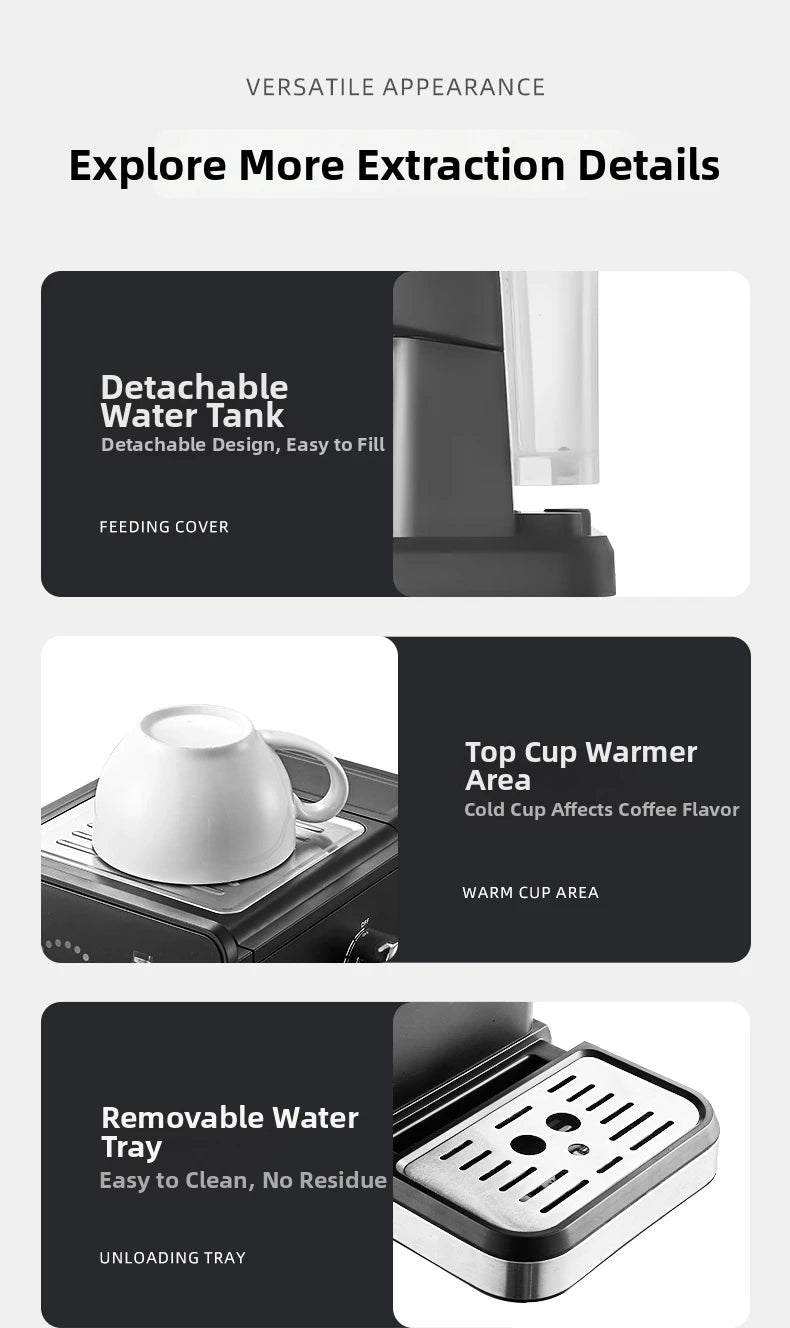 20Bar Espresso Machine – Dual Brew Hot & Cold Features smart touchscreen, milk frother, fast heating, and energy-saving design. Ideal for home baristas to craft café-quality drinks.