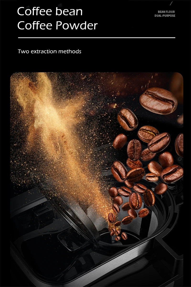 Fully automatic American coffee machine，Coffee beans or powder can be used，Electric grinding drip coffee machine 2-in-1