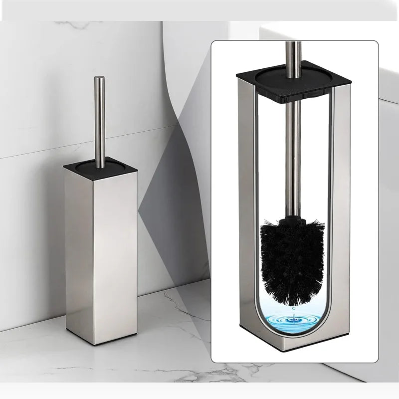 Square toilet brush, 304 stainless steel floor-mounted toilet brush, bathroom toilet punch odor-proof long tube wall-mounted