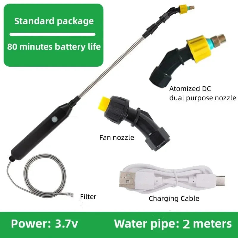 Electric Water Sprayer Rechargeable Telescopic Handle Battery Powered Sprayer Wand 7.4V 3/5/8M Hose with 3 Mist Nozzles