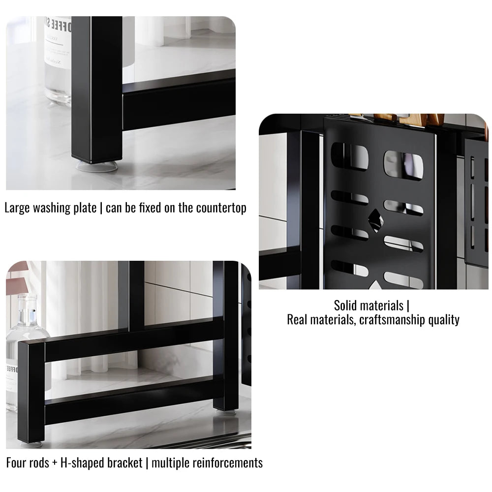 Sink Dish Rack Cabinet Organizer with Utensil Holder Scalable Adjustable Drain Rack Tabletop Plates/Bowl/Cutting Board Organizer