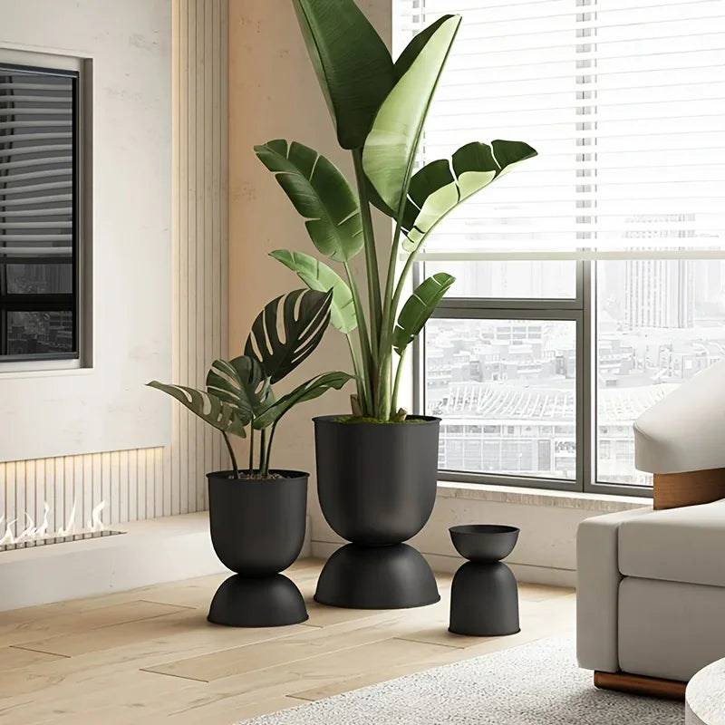 Iron Art Garden Planter for Villas & Outdoor Spaces Rust-resistant, uniquely shaped design with a sleek black finish. Floor-standing and versatile 2-way style for flexible display.