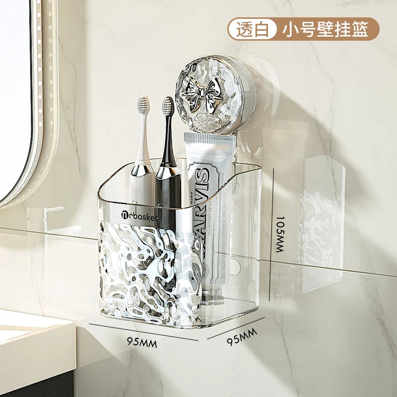 Large Capacity Light Luxury Style Glacier Pattern Suction Cup Shelf with Strong Load-bearing For Home Bathroom