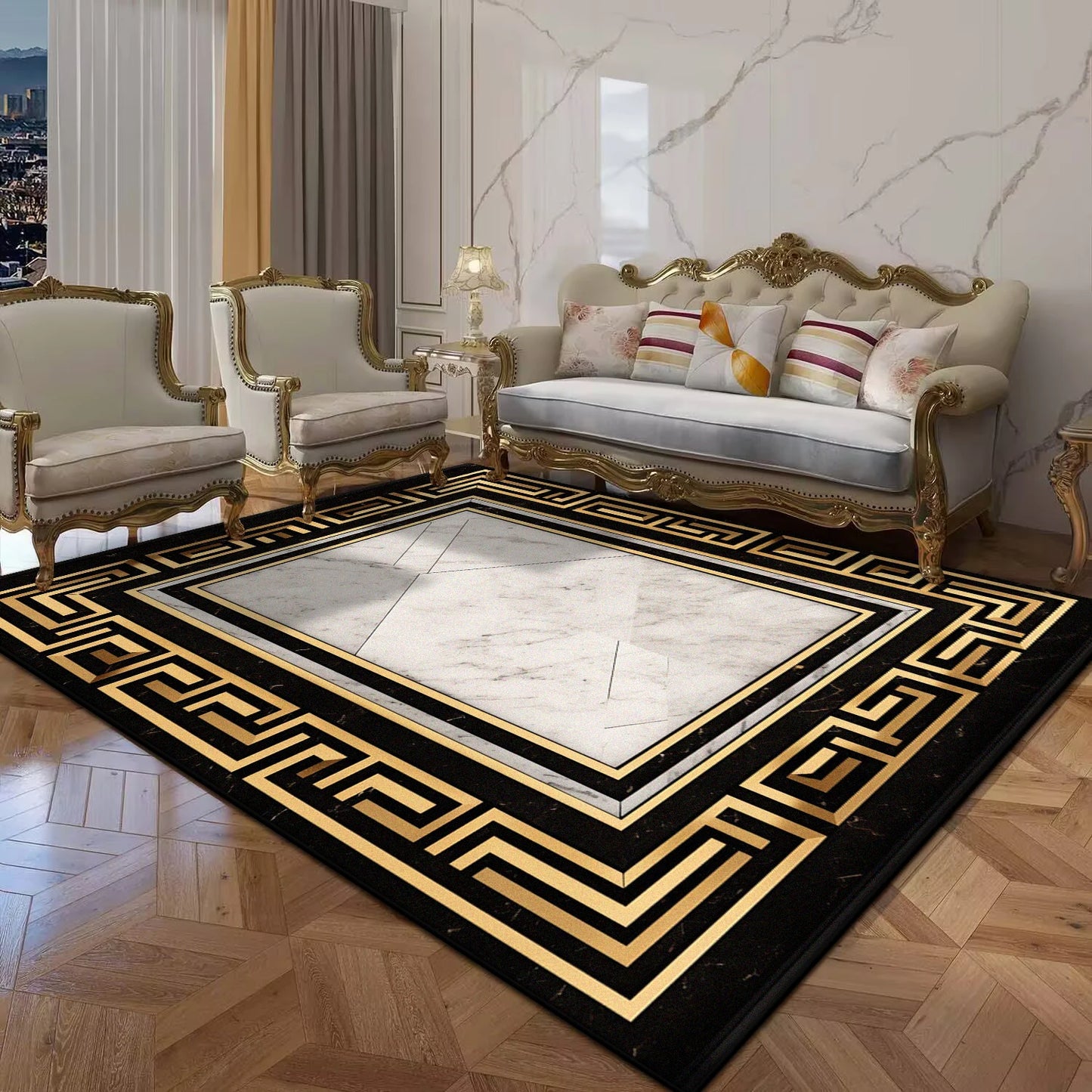 Black Gold Marble Luxury Carpet for Living Room Decorations Sofa Table Large Area Rugs Balcony Long Floor Mat Anti-slip Doormat